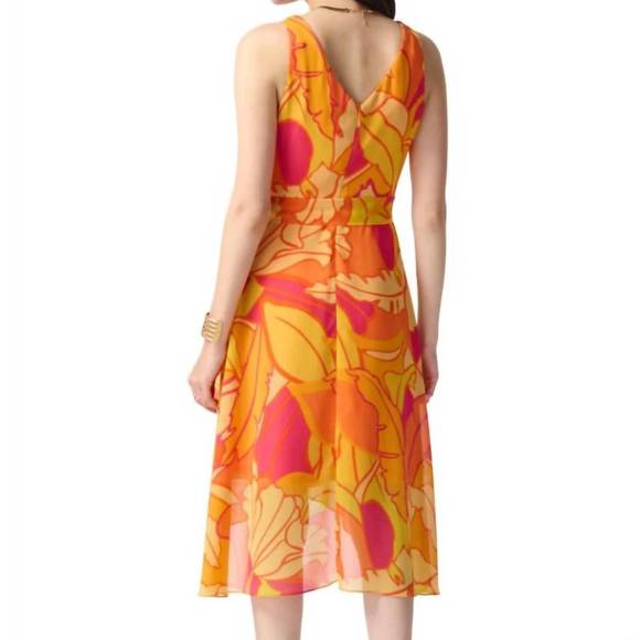 NEW JOSEPH RIBKOFF chiffon tropical print dress in orange - Picture 4 of 4